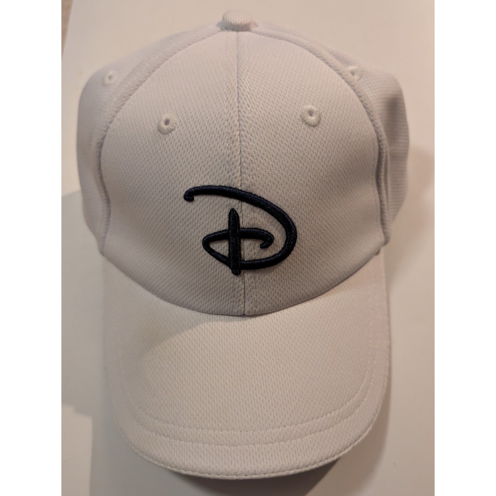 Disney Parks Adult White Baseball Cap Hat w/ Embroidered Disney D Logo